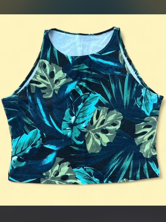 American Apparel Tops - American Apparel Tropical Leaf Print Crop Tank Top - Teal Green